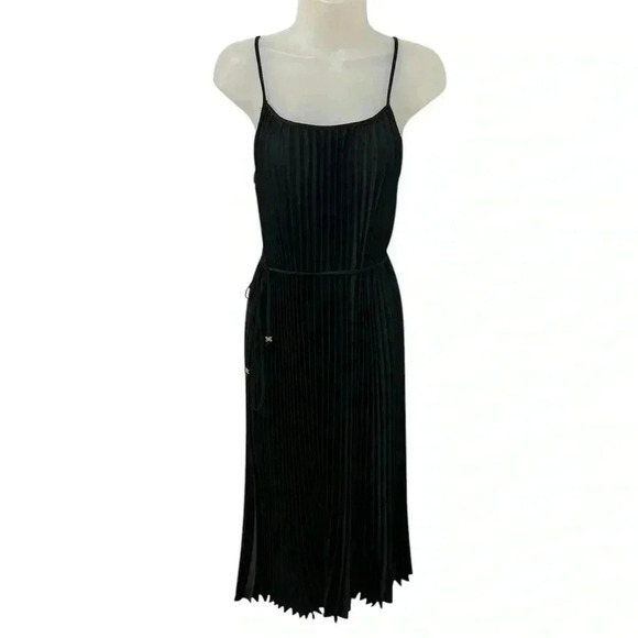 Sam Edelman Black Satin Pleated Dress Size Medium - Picture 2 of 5